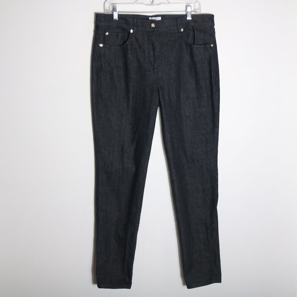 St John Womens Dark Wash Slim Leg Jeans Size 12 High Rise Stretch Classic Seam